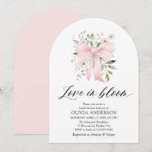 Pink Bow Floral Love in Bloom Arch Bridal Shower Invitation