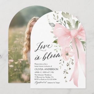 Pink Bow Floral Love in Bloom Arch Bridal Shower Invitation