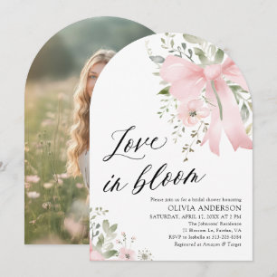 Pink Bow Floral Love in Bloom Arch Bridal Shower Invitation