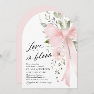 Pink Bow Floral Love in Bloom Arch Bridal Shower Invitation