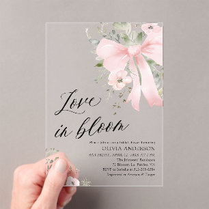 Pink Bow Floral Love in Bloom Bridal Shower Acrylic Invitations