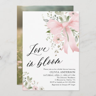 Pink Bow Floral Love in Bloom Bridal Shower Invitation