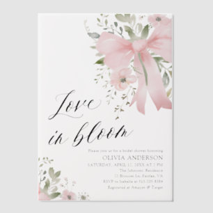 Pink Bow Floral Love in Bloom Bridal Shower Vellum Invitations