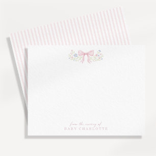 Pink Bow Floral Nursery Note Card