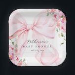 Pink Bow Floral  Paper Plates<br><div class="desc">Add a touch of elegance to your celebration with our pink bow floral paper plates. Featuring delicate watercolor flowers in soft pastel pink and an elegantly illustrated pink bow, these napkins perfectly complement your event decor. Ideal for baby showers or events celebrating the arrival of a little girl, they bring...</div>
