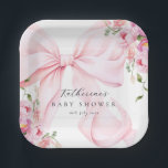 Pink Bow Floral  Paper Plates<br><div class="desc">Add a touch of elegance to your celebration with our pink bow floral paper plates. Featuring delicate watercolor flowers in soft pastel pink and an elegantly illustrated pink bow, these napkins perfectly complement your event decor. Ideal for baby showers or events celebrating the arrival of a little girl, they bring...</div>