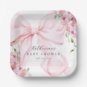 Pink Bow Floral  Paper Plates