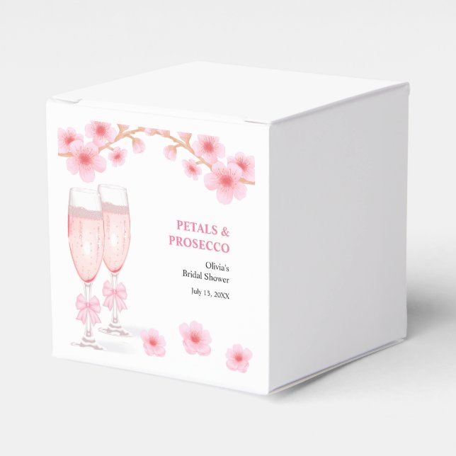 Pink Bow Floral Petals and Prosecco Bridal Shower  Favor Boxes (Front Side)