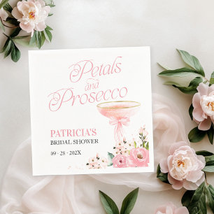Pink Bow Floral Petals And Prosecco Bridal Shower Napkins
