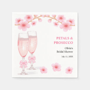 Pink Bow Floral Petals and Prosecco Bridal Shower  Napkins