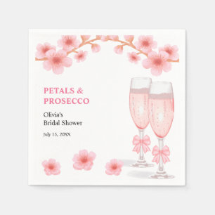 Pink Bow Floral Petals and Prosecco Bridal Shower  Napkins