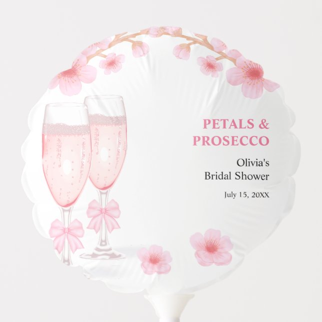 Pink Bow Floral Petals & Prosecco Bridal Shower  Balloon (Front)