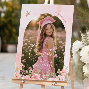 pink bow FLORAL photo graduation PARTY SIGN