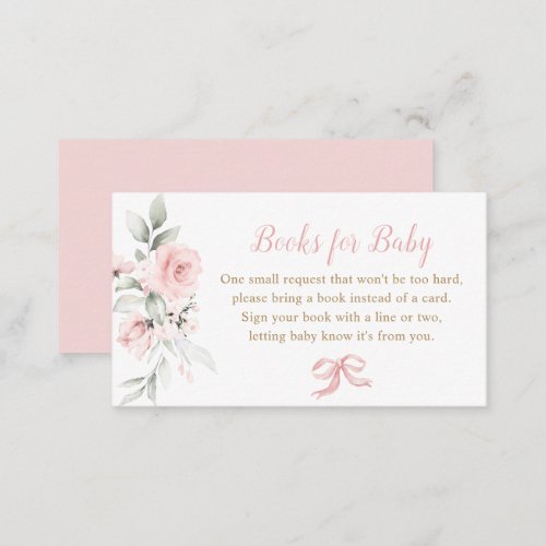 Pink Bow Floral Pink Baby Shower Books for Baby Enclosure Card