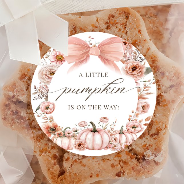 Pink Bow Floral Pumpkin Baby Shower Sticker (Creator Uploaded)