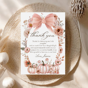 Pink Bow Floral Pumpkin Baby Shower Thank you card