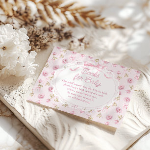 Pink Bow Floral Roses Vintage Baby Shower Books Enclosure Card