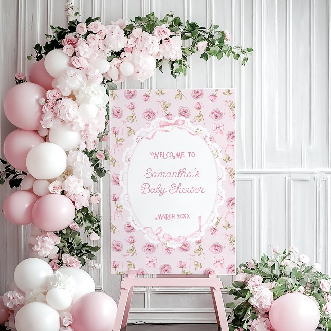 Pink Bow Floral Roses Vintage Baby Shower Foam Board (Creator Uploaded)