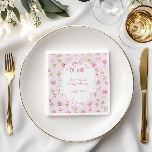 Pink Bow Floral Roses Vintage Baby Shower Napkins