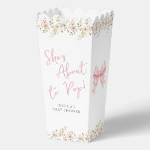 Pink Bow Floral Shes About to Pop Baby Popcorn Favor Boxes