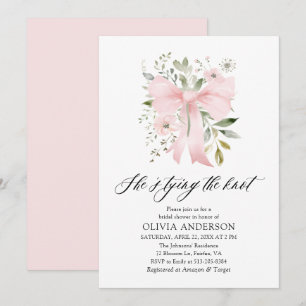 Pink Bow Floral She's Tying the Knot Bridal Shower Invitation
