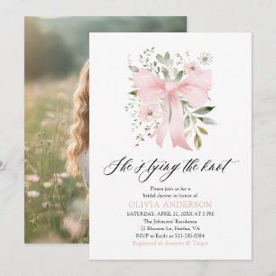 Pink Bow Floral She's Tying the Knot Bridal Shower Invitation