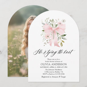 Pink Bow Floral She's Tying the Knot Bridal Shower Invitation