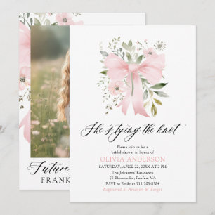 Pink Bow Floral She's Tying the Knot Bridal Shower Invitation