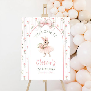 Pink Bow & Floral Some Bunny is One 1st Birthday Foam Board