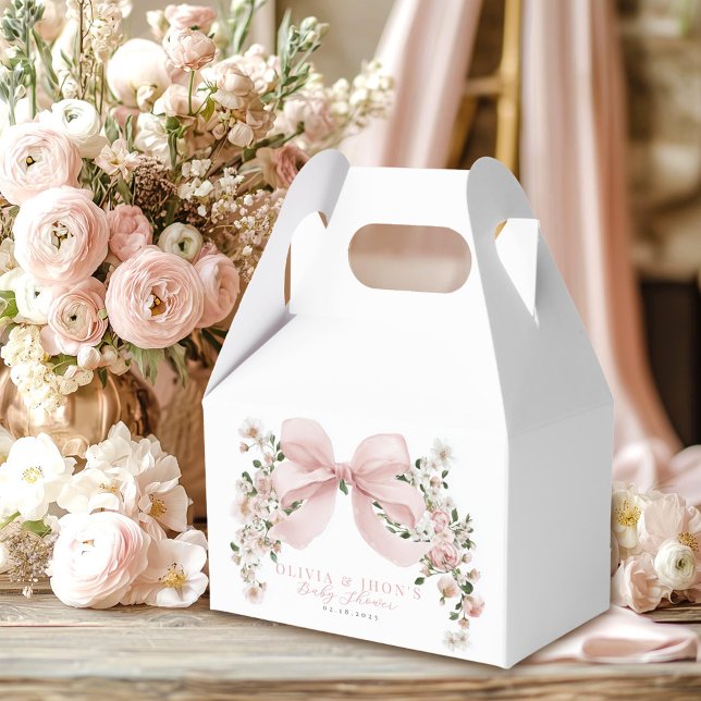 Pink Bow Floral Sweet Little Girl Baby Shower Favor Boxes (Creator Uploaded)