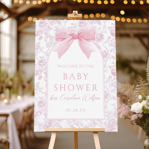Pink Bow Floral Toile Baby Shower Welcome Foam Board