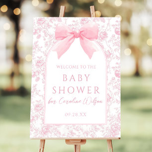 Pink Bow Floral Toile Baby Shower Welcome Foam Board
