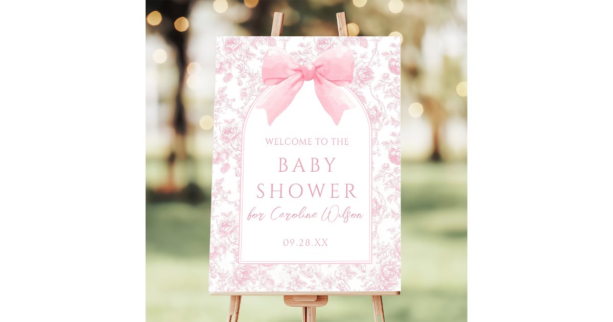 Pink Bow Floral Toile Baby Shower Welcome Foam Board | Zazzle