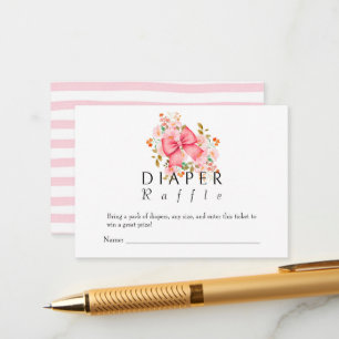Pink Bow Floral watercolor baby shower Enclosure Card