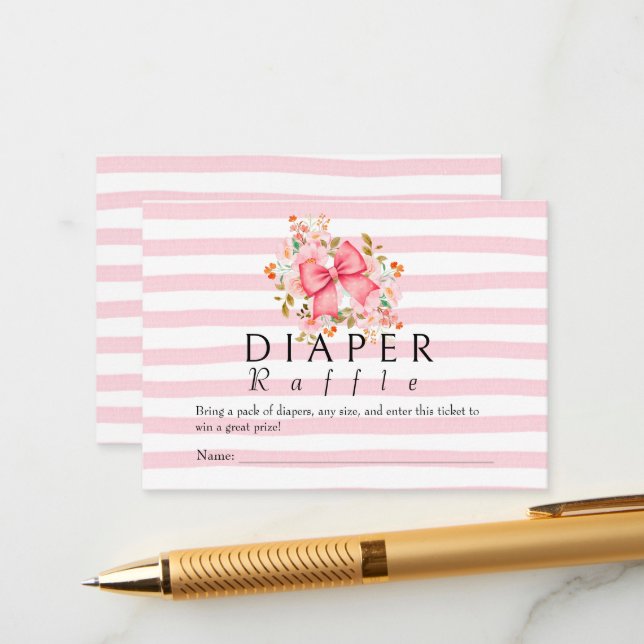 Pink Bow Floral watercolor baby shower  Enclosure Card (Front/Back In Situ)