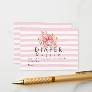 Pink Bow Floral watercolor baby shower Enclosure Card