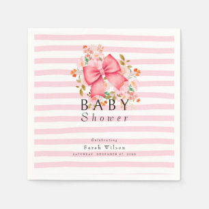 Pink Bow Floral watercolor baby shower  Napkins