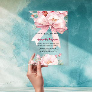 Pink bow florals girl clear Baby Shower Acrylic Invitations