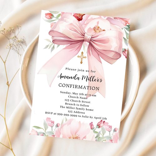 Pink bow florals girl Confirmation