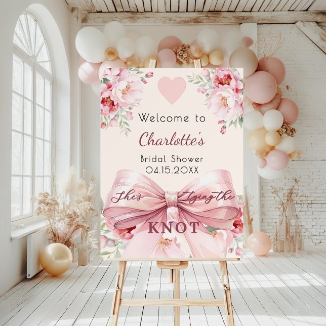 Pink bow florals knot bridal shower welcome sign (Creator Uploaded)