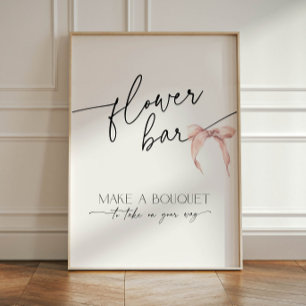 Pink Bow Flower Bar Bridal Shower Tie the Knot Pedestal Sign