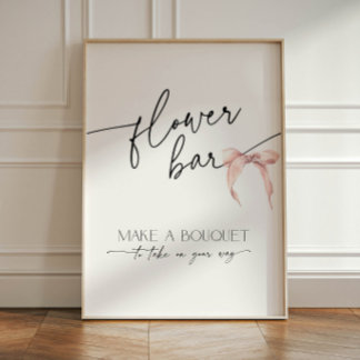 Pink Bow Flower Bar Bridal Shower Tie the Knot Pedestal Sign