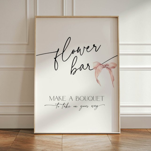 Pink Bow Flower Bar Bridal Shower Tie the Knot Pedestal Sign (Creator Uploaded)