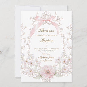 pink bow flowers frame Thank you card