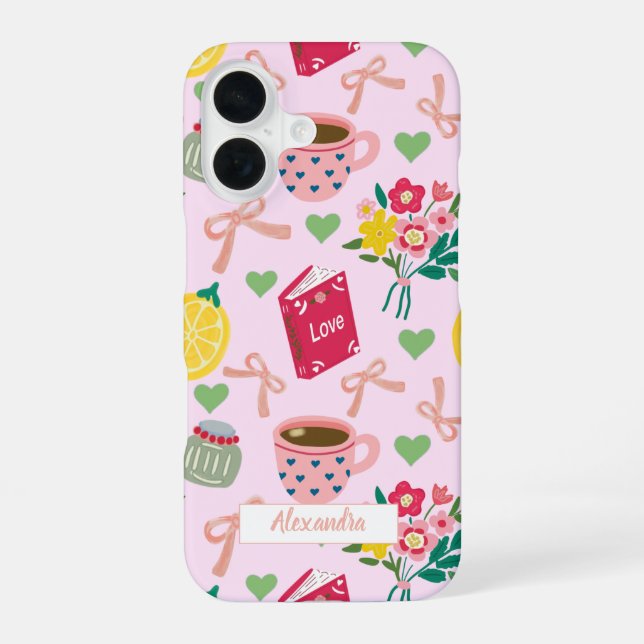 Pink bow flowers handrawing lemon pattern trendy iphone case (Back)