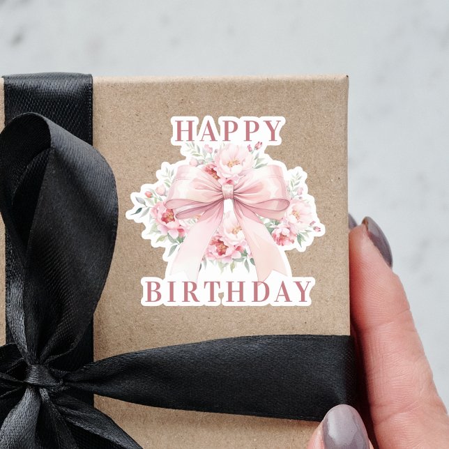 Pink bow flowers Happy Birthday Sticker (Creator Uploaded)