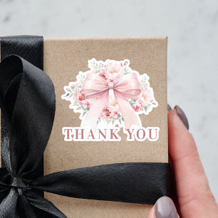 Pink bow flowers Thank You Sticker