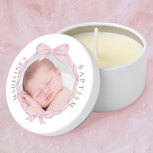 pink bow frame Baptism Mini Candle Favors
