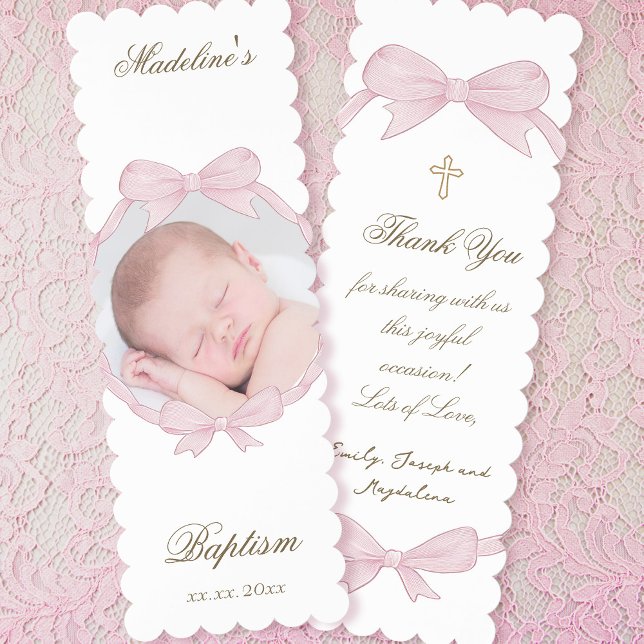 pink bow frame Baptism thank you  Bookmarks (Creator Uploaded)