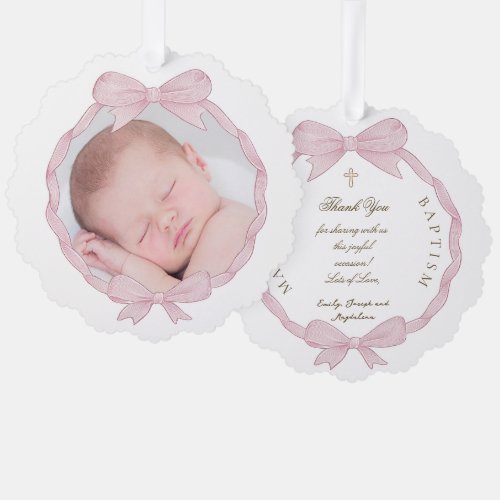 pink bow frame Baptism thank you 